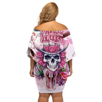 I May Not Be Perfect But At Least I Am Not Fake Skull Off Shoulder Short Dress - Wonder Print Shop