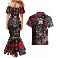 I'm Blunt Because God Rolled Me That Way Skull Couples Matching Mermaid Dress and Hawaiian Shirt - Wonder Print Shop