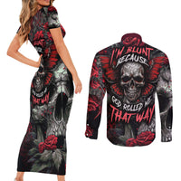 I'm Blunt Because God Rolled Me That Way Skull Couples Matching Short Sleeve Bodycon Dress and Long Sleeve Button Shirts - Wonder Print Shop