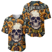 Shine Like A Sunflower Skull Baseball Jersey - Wonder Print Shop