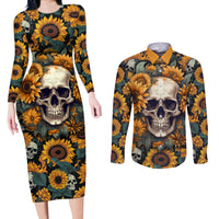 Shine Like A Sunflower Skull Couples Matching Long Sleeve Bodycon Dress and Long Sleeve Button Shirts - Wonder Print Shop