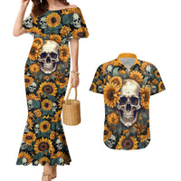 Shine Like A Sunflower Skull Couples Matching Mermaid Dress and Hawaiian Shirt - Wonder Print Shop