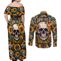 Shine Like A Sunflower Skull Couples Matching Off Shoulder Maxi Dress and Long Sleeve Button Shirts - Wonder Print Shop
