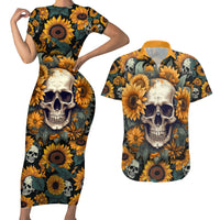 Shine Like A Sunflower Skull Couples Matching Short Sleeve Bodycon Dress and Hawaiian Shirt - Wonder Print Shop