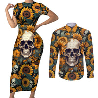 Shine Like A Sunflower Skull Couples Matching Short Sleeve Bodycon Dress and Long Sleeve Button Shirts - Wonder Print Shop