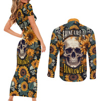 Shine Like A Sunflower Skull Couples Matching Short Sleeve Bodycon Dress and Long Sleeve Button Shirts - Wonder Print Shop