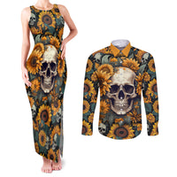 Shine Like A Sunflower Skull Couples Matching Tank Maxi Dress and Long Sleeve Button Shirts - Wonder Print Shop