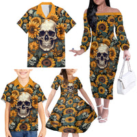 Shine Like A Sunflower Skull Family Matching Off Shoulder Long Sleeve Dress and Hawaiian Shirt - Wonder Print Shop