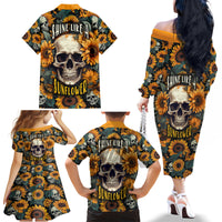 Shine Like A Sunflower Skull Family Matching Off Shoulder Long Sleeve Dress and Hawaiian Shirt - Wonder Print Shop