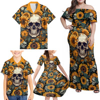 Shine Like A Sunflower Skull Family Matching Off Shoulder Maxi Dress and Hawaiian Shirt - Wonder Print Shop