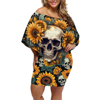 Shine Like A Sunflower Skull Family Matching Off Shoulder Short Dress and Hawaiian Shirt - Wonder Print Shop