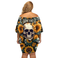 Shine Like A Sunflower Skull Family Matching Off Shoulder Short Dress and Hawaiian Shirt - Wonder Print Shop