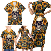 Shine Like A Sunflower Skull Family Matching Short Sleeve Bodycon Dress and Hawaiian Shirt - Wonder Print Shop