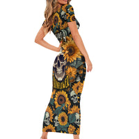 Shine Like A Sunflower Skull Family Matching Short Sleeve Bodycon Dress and Hawaiian Shirt - Wonder Print Shop