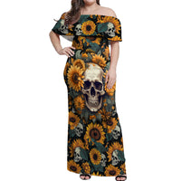 Shine Like A Sunflower Skull Off Shoulder Maxi Dress - Wonder Print Shop