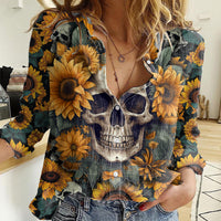 Shine Like A Sunflower Skull Women Casual Shirt - Wonder Print Shop