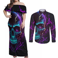 Music Is My Only Friend Skull Couples Matching Off Shoulder Maxi Dress and Long Sleeve Button Shirts - Wonder Print Shop