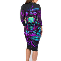 Music Is My Only Friend Skull Family Matching Long Sleeve Bodycon Dress and Hawaiian Shirt - Wonder Print Shop