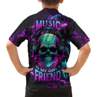 Music Is My Only Friend Skull Family Matching Short Sleeve Bodycon Dress and Hawaiian Shirt - Wonder Print Shop