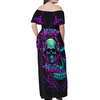 Music Is My Only Friend Skull Off Shoulder Maxi Dress - Wonder Print Shop