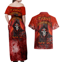 If Karma Doesn't Hit You Trust Me I Will Couples Matching Off Shoulder Maxi Dress and Hawaiian Shirt - Wonder Print Shop