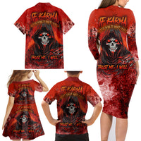 If Karma Doesn't Hit You Trust Me I Will Family Matching Long Sleeve Bodycon Dress and Hawaiian Shirt - Wonder Print Shop