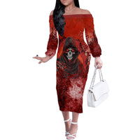 If Karma Doesn't Hit You Trust Me I Will Family Matching Off Shoulder Long Sleeve Dress and Hawaiian Shirt - Wonder Print Shop