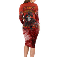 If Karma Doesn't Hit You Trust Me I Will Long Sleeve Bodycon Dress - Wonder Print Shop