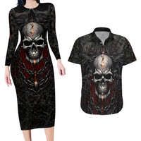 Be Careful Skull Couples Matching Long Sleeve Bodycon Dress and Hawaiian Shirt - Wonder Print Shop