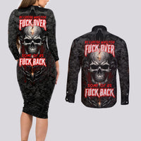 Be Careful Skull Couples Matching Long Sleeve Bodycon Dress and Long Sleeve Button Shirts - Wonder Print Shop