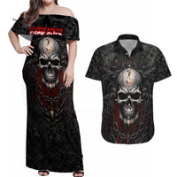 Be Careful Skull Couples Matching Off Shoulder Maxi Dress and Hawaiian Shirt - Wonder Print Shop