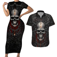 Be Careful Skull Couples Matching Short Sleeve Bodycon Dress and Hawaiian Shirt - Wonder Print Shop