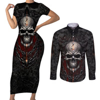 Be Careful Skull Couples Matching Short Sleeve Bodycon Dress and Long Sleeve Button Shirts - Wonder Print Shop