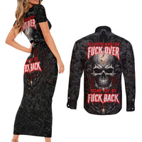 Be Careful Skull Couples Matching Short Sleeve Bodycon Dress and Long Sleeve Button Shirts - Wonder Print Shop