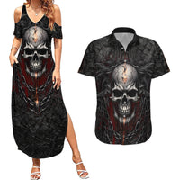 Be Careful Skull Couples Matching Summer Maxi Dress and Hawaiian Shirt - Wonder Print Shop
