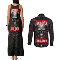 Be Careful Skull Couples Matching Tank Maxi Dress and Long Sleeve Button Shirts - Wonder Print Shop