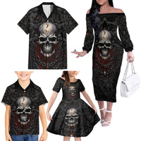 Be Careful Skull Family Matching Off Shoulder Long Sleeve Dress and Hawaiian Shirt - Wonder Print Shop