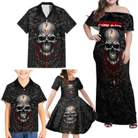 Be Careful Skull Family Matching Off Shoulder Maxi Dress and Hawaiian Shirt - Wonder Print Shop
