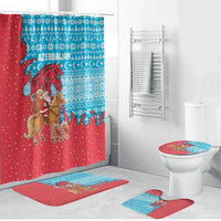 Azerbaijan Christmas Bathroom Set with Santa Riding Horse Red Flame Motif and Blue Islamic Pattern Design - Wonder Print Shop