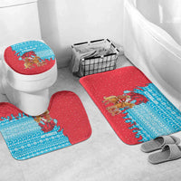Azerbaijan Christmas Bathroom Set with Santa Riding Horse Red Flame Motif and Blue Islamic Pattern Design - Wonder Print Shop