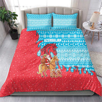 Azerbaijan Christmas Bedding Set with Santa Riding Horse Red Flame Motif and Blue Islamic Pattern Design - Wonder Print Shop