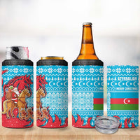 Azerbaijan Christmas 4 in 1 Can Cooler Tumbler with Santa Riding Horse Red Flame Motif and Blue Islamic Pattern Design - Wonder Print Shop
