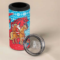Azerbaijan Christmas 4 in 1 Can Cooler Tumbler with Santa Riding Horse Red Flame Motif and Blue Islamic Pattern Design - Wonder Print Shop