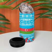 Azerbaijan Christmas 4 in 1 Can Cooler Tumbler with Santa Riding Horse Red Flame Motif and Blue Islamic Pattern Design - Wonder Print Shop