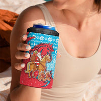 Azerbaijan Christmas 4 in 1 Can Cooler Tumbler with Santa Riding Horse Red Flame Motif and Blue Islamic Pattern Design - Wonder Print Shop