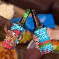 Azerbaijan Christmas 4 in 1 Can Cooler Tumbler with Santa Riding Horse Red Flame Motif and Blue Islamic Pattern Design - Wonder Print Shop