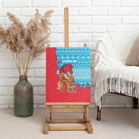 Azerbaijan Christmas Canvas Wall Art with Santa Riding Horse Red Flame Motif and Blue Islamic Pattern Design - Wonder Print Shop