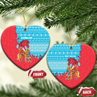 Azerbaijan Christmas Ceramic Ornament with Santa Riding Horse Red Flame Motif and Blue Islamic Pattern Design - Wonder Print Shop