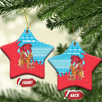 Azerbaijan Christmas Ceramic Ornament with Santa Riding Horse Red Flame Motif and Blue Islamic Pattern Design - Wonder Print Shop