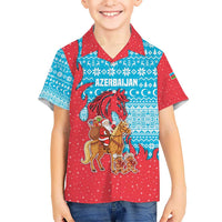 Azerbaijan Christmas Hawaiian Shirt with Santa Riding Horse Red Flame Motif and Blue Islamic Pattern Design - Wonder Print Shop